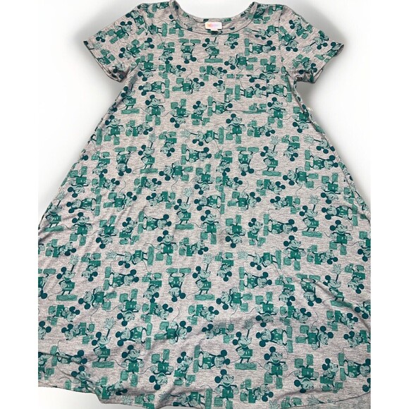 Lularoe Grey Gray Green Disney Happy Mickey Mouse Classic Carly Tunic Dress XS - Picture 1 of 5